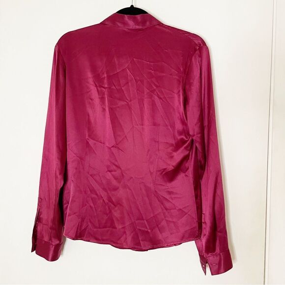 Harold’s Silk long sleeve collar button down shiny blouse top M womens burgundy - Picture 2 of 8